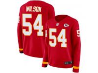 #54 Limited Damien Wilson Red Football Women's Jersey Kansas City Chiefs Therma Long Sleeve