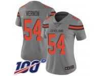 #54 Limited Olivier Vernon Gray Football Women's Jersey Cleveland Browns Inverted Legend Vapor Rush 100th Season