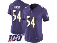 #54 Limited Tyus Bowser Purple Football Home Women's Jersey Baltimore Ravens Vapor Untouchable 100th Season