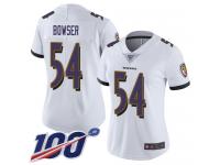#54 Limited Tyus Bowser White Football Road Women's Jersey Baltimore Ravens Vapor Untouchable 100th Season