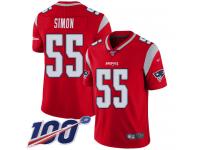 #55 Limited John Simon Red Football Men's Jersey New England Patriots Inverted Legend 100th Season