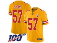 #57 Limited Breeland Speaks Gold Football Youth Jersey Kansas City Chiefs Inverted Legend Vapor Rush 100th Season