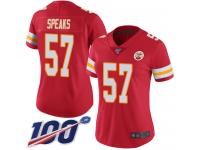 #57 Limited Breeland Speaks Red Football Home Women's Jersey Kansas City Chiefs Vapor Untouchable 100th Season