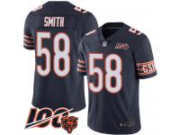 #58 Limited Roquan Smith Navy Blue Football Home Men's Jersey Chicago Bears 100th Season
