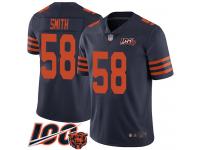 #58 Limited Roquan Smith Navy Blue Football Men's Jersey Chicago Bears Rush Vapor Untouchable 100th Season