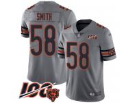 #58 Limited Roquan Smith Silver Football Men's Jersey Chicago Bears Inverted Legend Vapor Rush 100th Season