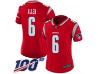 #6 Limited Ryan Allen Red Football Women's Jersey New England Patriots Inverted Legend 100th Season