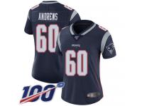 #60 Limited David Andrews Navy Blue Football Home Women's Jersey New England Patriots Vapor Untouchable 100th Season