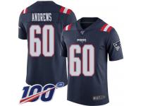 #60 Limited David Andrews Navy Blue Football Men's Jersey New England Patriots Rush Vapor Untouchable 100th Season