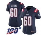 #60 Limited David Andrews Navy Blue Football Women's Jersey New England Patriots Rush Vapor Untouchable 100th Season