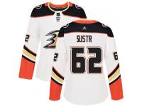 #62 Adidas Authentic Andrej Sustr Women's White NHL Jersey - Away Anaheim Ducks