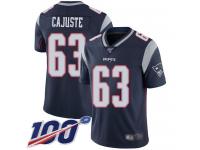 #63 Limited Yodny Cajuste Navy Blue Football Home Men's Jersey New England Patriots Vapor Untouchable 100th Season