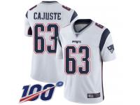 #63 Limited Yodny Cajuste White Football Road Men's Jersey New England Patriots Vapor Untouchable 100th Season