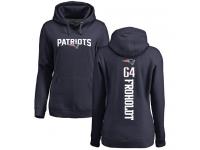 #64 Hjalte Froholdt Navy Blue Football Backer Women's New England Patriots Pullover Hoodie