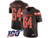 #64 Limited JC Tretter Brown Football Home Men's Jersey Cleveland Browns Vapor Untouchable 100th Season