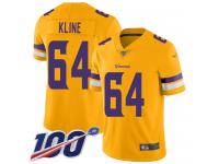 #64 Limited Josh Kline Gold Football Men's Jersey Minnesota Vikings Inverted Legend 100th Season