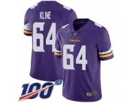 #64 Limited Josh Kline Purple Football Home Men's Jersey Minnesota Vikings Vapor Untouchable 100th Season