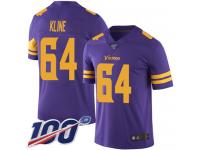 #64 Limited Josh Kline Purple Football Men's Jersey Minnesota Vikings Rush Vapor Untouchable 100th Season