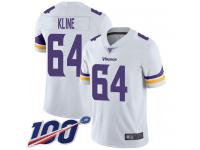 #64 Limited Josh Kline White Football Road Men's Jersey Minnesota Vikings Vapor Untouchable 100th Season