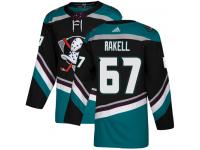 #67 Adidas Authentic Rickard Rakell Men's Black Teal NHL Jersey - Alternate Anaheim Ducks