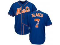#7 Authentic Gregor Blanco Men's Royal Blue Baseball Jersey - New York Mets Team Logo Fashion Cool Base