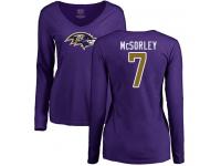 #7 Baltimore Ravens Trace McSorley Women's Name & Number Logo Purple Football Long Sleeve T-Shirt