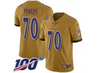 #70 Limited Ben Powers Gold Football Men's Jersey Baltimore Ravens Inverted Legend 100th Season