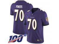 #70 Limited Ben Powers Purple Football Home Men's Jersey Baltimore Ravens Vapor Untouchable 100th Season