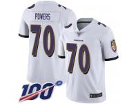 #70 Limited Ben Powers White Football Road Men's Jersey Baltimore Ravens Vapor Untouchable 100th Season