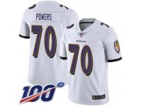 #70 Limited Ben Powers White Football Road Youth Jersey Baltimore Ravens Vapor Untouchable 100th Season