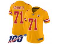 #71 Limited Mitchell Schwartz Gold Football Women's Jersey Kansas City Chiefs Inverted Legend Vapor Rush 100th Season