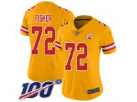 #72 Limited Eric Fisher Gold Football Women's Jersey Kansas City Chiefs Inverted Legend Vapor Rush 100th Season