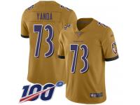 #73 Limited Marshal Yanda Gold Football Youth Jersey Baltimore Ravens Inverted Legend 100th Season