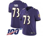 #73 Limited Marshal Yanda Purple Football Home Men's Jersey Baltimore Ravens Vapor Untouchable 100th Season