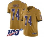 #74 Limited James Hurst Gold Football Men's Jersey Baltimore Ravens Inverted Legend 100th Season
