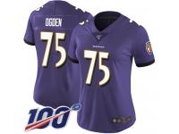 #75 Limited Jonathan Ogden Purple Football Home Women's Jersey Baltimore Ravens Vapor Untouchable 100th Season