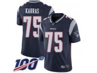 #75 Limited Ted Karras Navy Blue Football Home Men's Jersey New England Patriots Vapor Untouchable 100th Season