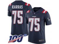 #75 Limited Ted Karras Navy Blue Football Youth Jersey New England Patriots Rush Vapor Untouchable 100th Season