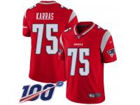 #75 Limited Ted Karras Red Football Men's Jersey New England Patriots Inverted Legend 100th Season