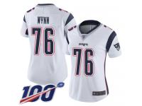 #76 Limited Isaiah Wynn White Football Road Women's Jersey New England Patriots Vapor Untouchable 100th Season