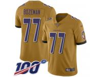 #77 Limited Bradley Bozeman Gold Football Youth Jersey Baltimore Ravens Inverted Legend 100th Season