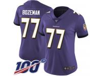 #77 Limited Bradley Bozeman Purple Football Home Women's Jersey Baltimore Ravens Vapor Untouchable 100th Season