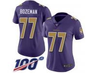 #77 Limited Bradley Bozeman Purple Football Women's Jersey Baltimore Ravens Rush Vapor Untouchable 100th Season
