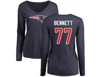 #77 Michael Bennett Navy Blue Football Name & Number Logo Slim Fit Women's New England Patriots Long Sleeve T-Shirt