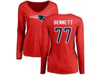 #77 Michael Bennett Red Football Name & Number Logo Slim Fit Women's New England Patriots Long Sleeve T-Shirt
