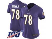 #78 Limited Orlando Brown Jr. Purple Football Home Women's Jersey Baltimore Ravens Vapor Untouchable 100th Season