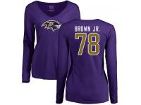 #78 Orlando Brown Jr. Purple Football Name & Number Logo Women's Baltimore Ravens Long Sleeve T-Shirt