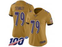 #79 Limited Ronnie Stanley Gold Football Women's Jersey Baltimore Ravens Inverted Legend 100th Season