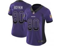 #80 Baltimore Ravens Miles Boykin Limited Women's Purple Jersey Football Rush Drift Fashion