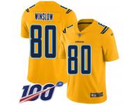 #80 Limited Kellen Winslow Gold Football Men's Jersey Los Angeles Chargers Inverted Legend 100th Season